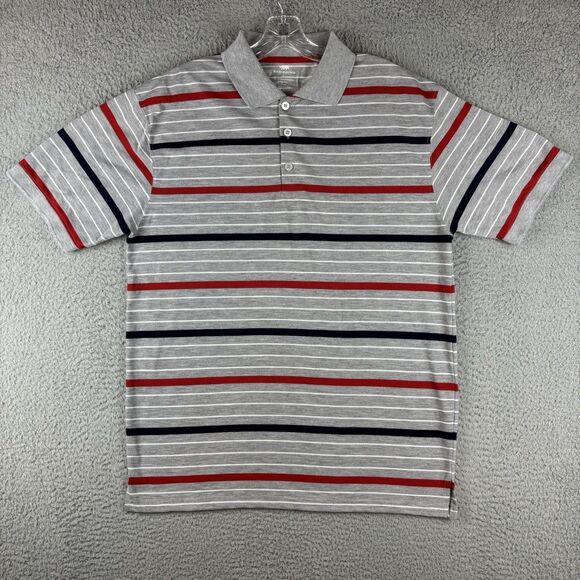 Red Rhino Polo Shirt Mens Large Short Sleeve Collared Button Striped Golf Tennis - Picture 1 of 9
